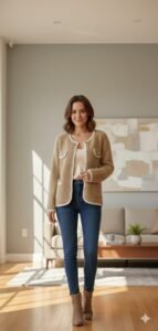 Cardigan duveteux beige