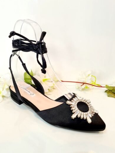 sandales à lacets noir avec pierres décoratives