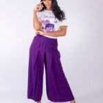 Pantalon jupe-culotte mauve en crêpe