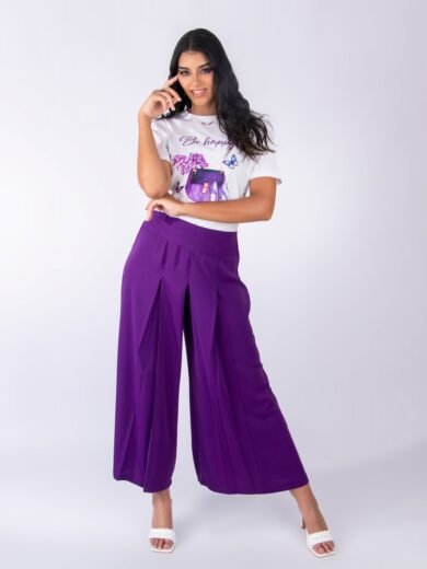Pantalon jupe-culotte mauve en crêpe