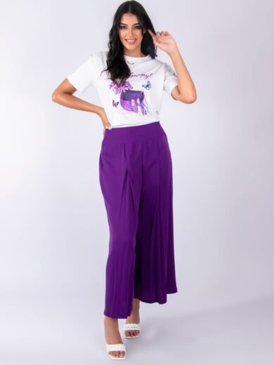 Pantalon jupe-culotte mauve en crêpe