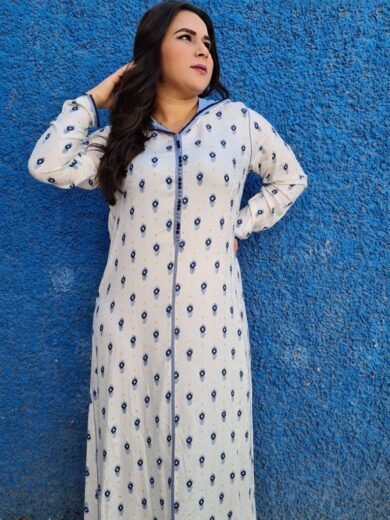 Jelaba en coton imprimé avec akades et capuche