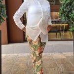Pantalon hawaï vert en lin imprimé floral
