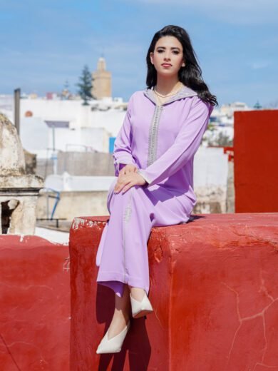 jelaba mix lame en crêpe de soie travail artisanal marocain