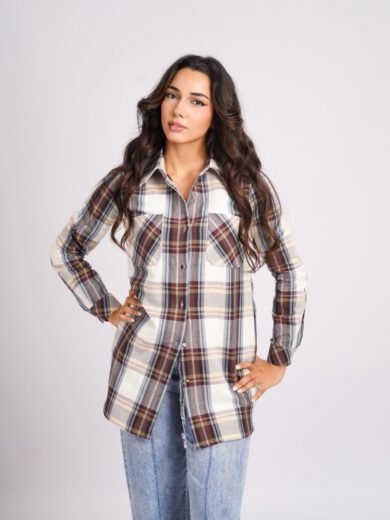 PANT JNS LARGE et Chemise Femme à Carreaux en Coton avec Poches Plaquées