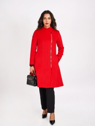 Manteau femme laine velours rouge zipiere