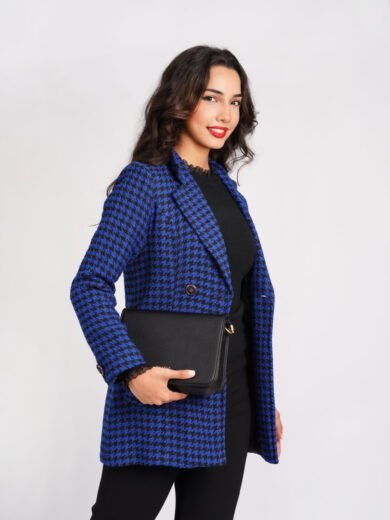 VESTE ROYAL LONGUE – Veste Femme Pied-de-Poule en Laine Mélangée