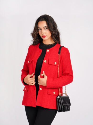 VESTE BOUCLE – Veste Femme Ajustée en Tweed Laine & Coton