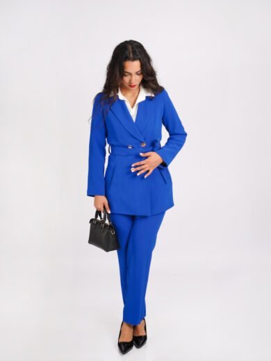 Blazer femme croisé bleu en crêpe