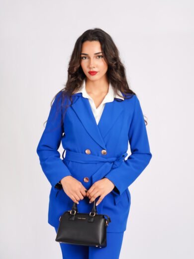 Blazer femme croisé bleu en crêpe