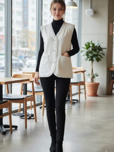 Gilet Boteli effet fourrure en perles blanc cassé