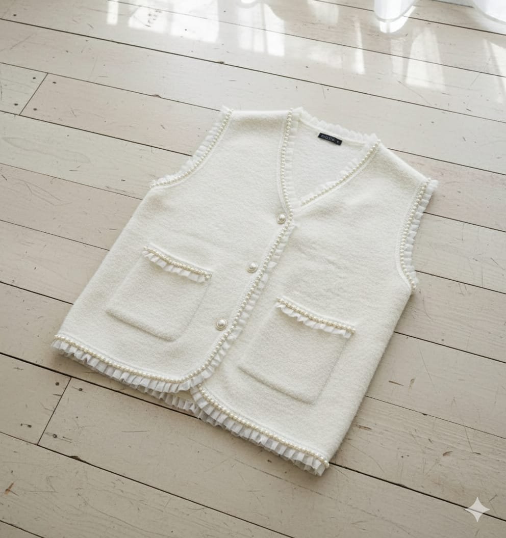 Gilet Boteli effet fourrure en perles blanc cassé