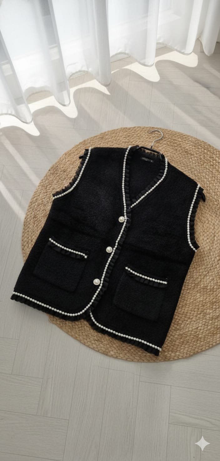 Gilet Boteli effet fourrure en perles noir