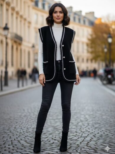 Gilet Boteli effet fourrure en perles noir