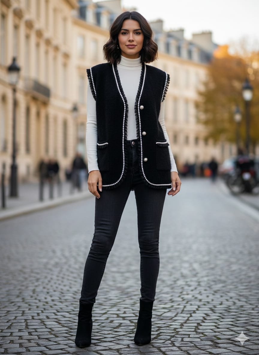 Gilet Boteli effet fourrure en perles noir