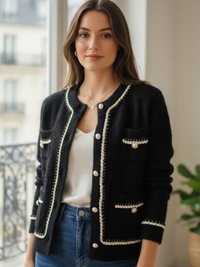 Cardigan en maille bouclée noire