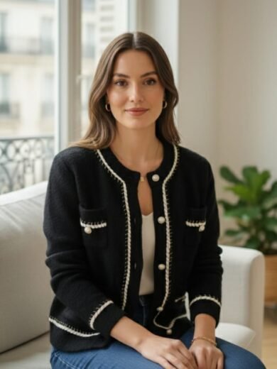 Cardigan en maille bouclée noire