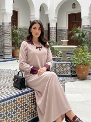 Jelaba en laine cachemire rose