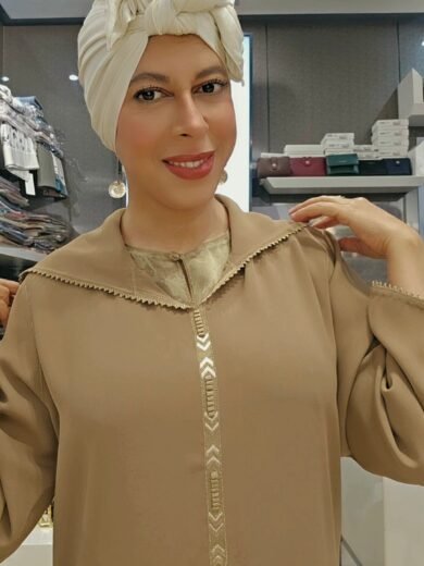 jelaba en crêpe et caftan jacquard ton sur ton travaillés en Randa fait main